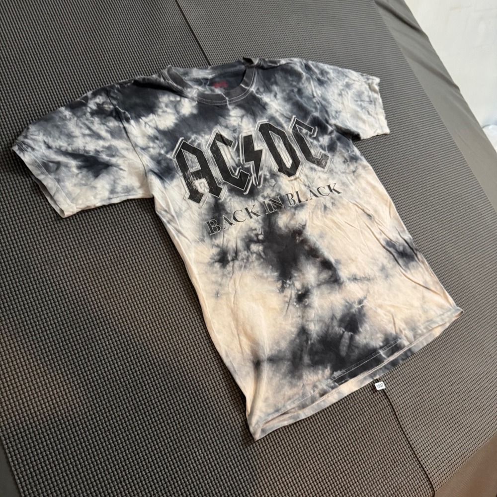 AC/DC Back In Black Tie Dye Graphic T-Shirt Black White Rock Band Tee Small - Picture 2 of 6